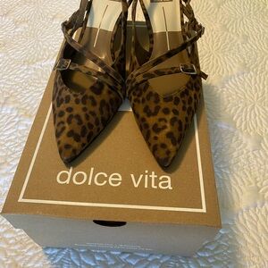 Dolce Vita Leopard-Print Pointed Toe Strappy Heels in Brown